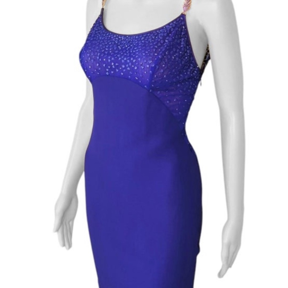 Gianni Versace F/W 1996 Runway Vintage Embellished Sheer purple Mini Dress IT 40